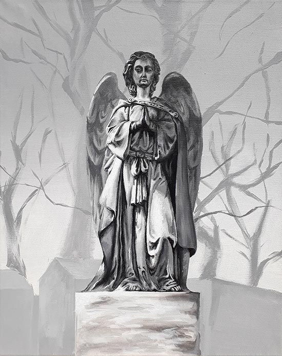 Painting of a Cemetery Statue of an Angel